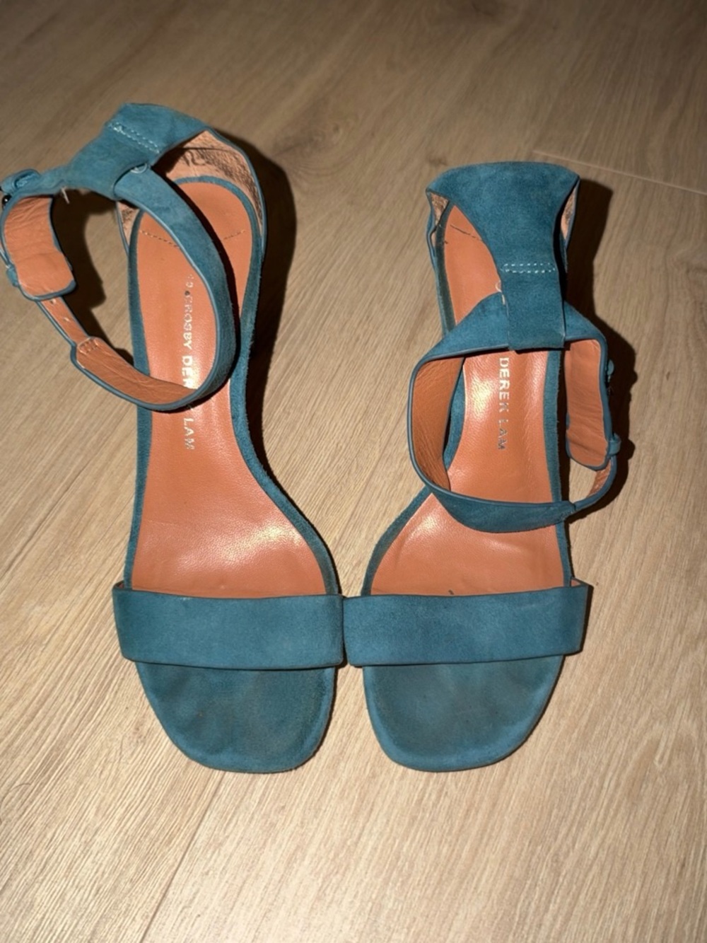 Derek Lam Teal Suede Open-Toe Ankle-Strap Heels